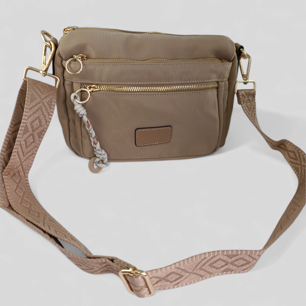 bolso bandolera nailon beige