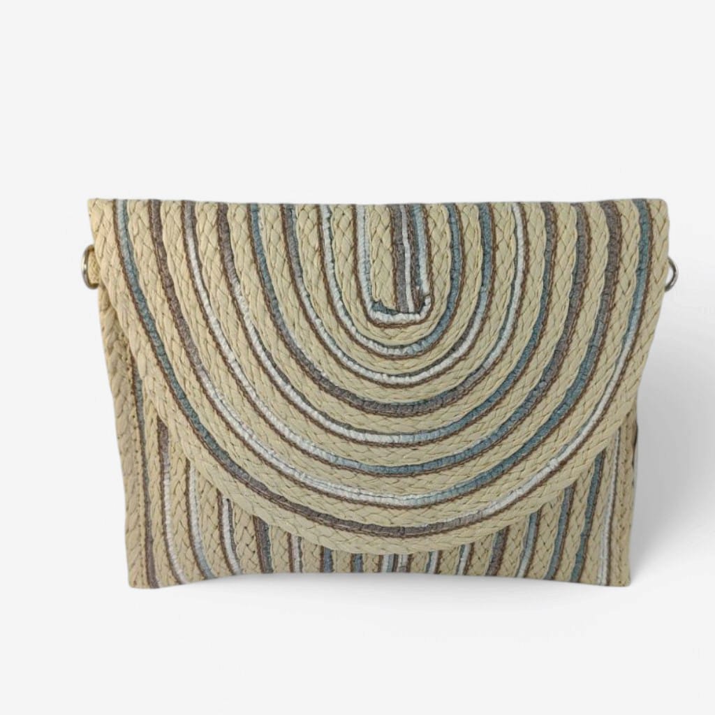 Bolso de rafia crema y plateado