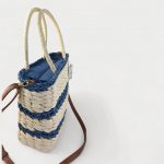 Bolso tipo cesto azul y crema