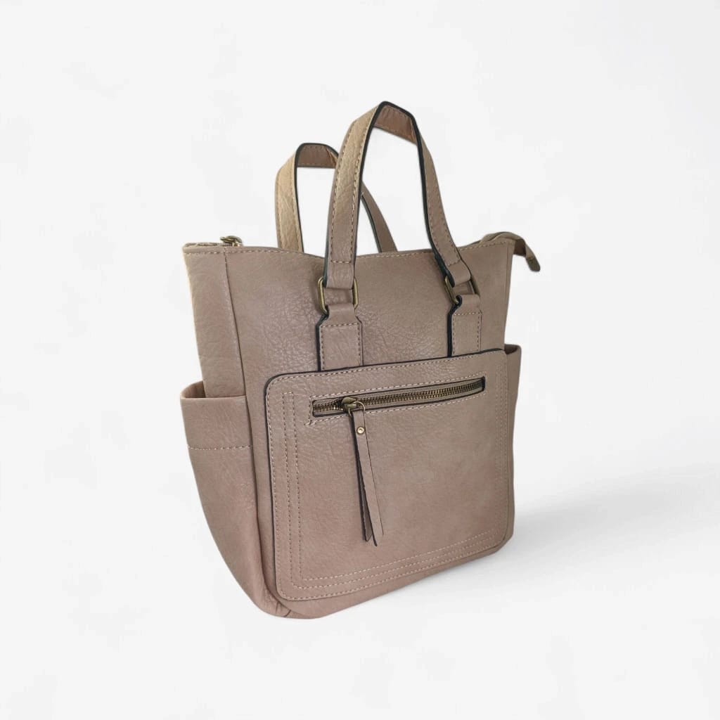 Mochila piel sintética beige mujer elegante y funcional