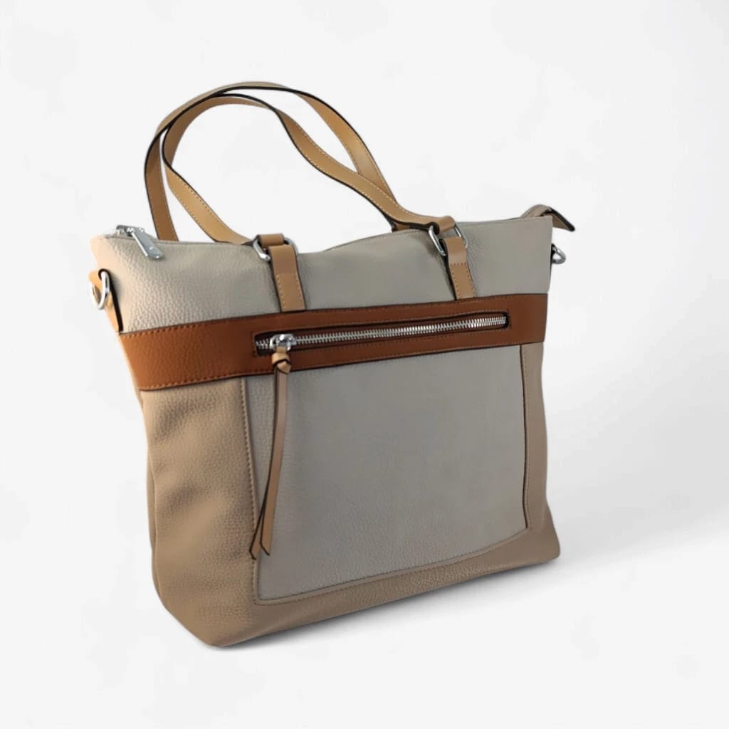 bolso tote beige y camel para mujer elegante y funcional