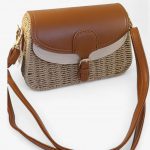 Bolso bandolera rafia camel y beige