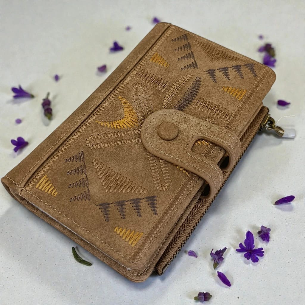 Cartera monedero mujer taupe tipo antelina