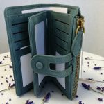 Cartera monedero mujer verde tipo antelina con bordado y tarjetero