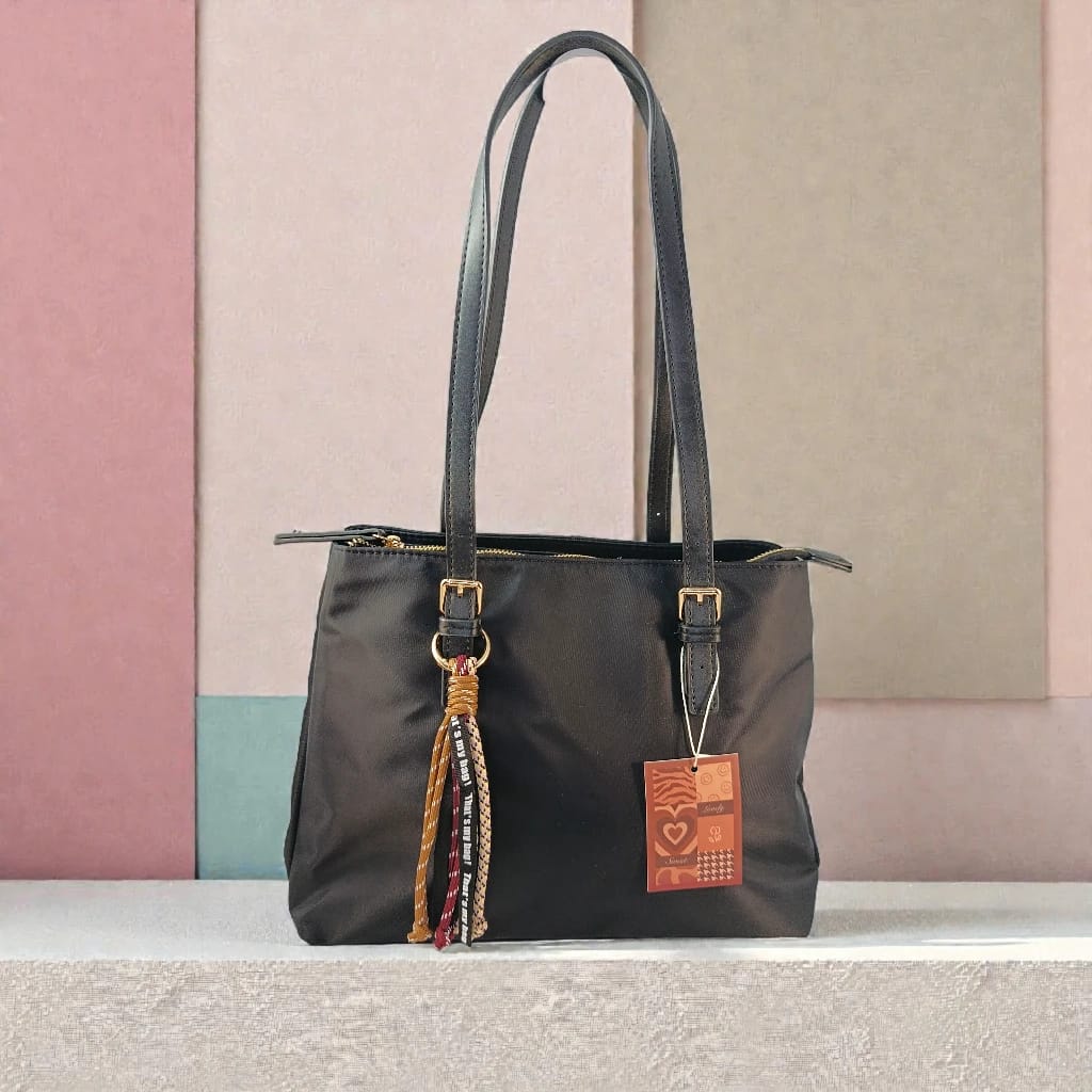 Bolso nailon negro mujer ligero con asas largas