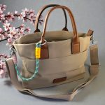 Bolso tote de nailon beige mujer con asas