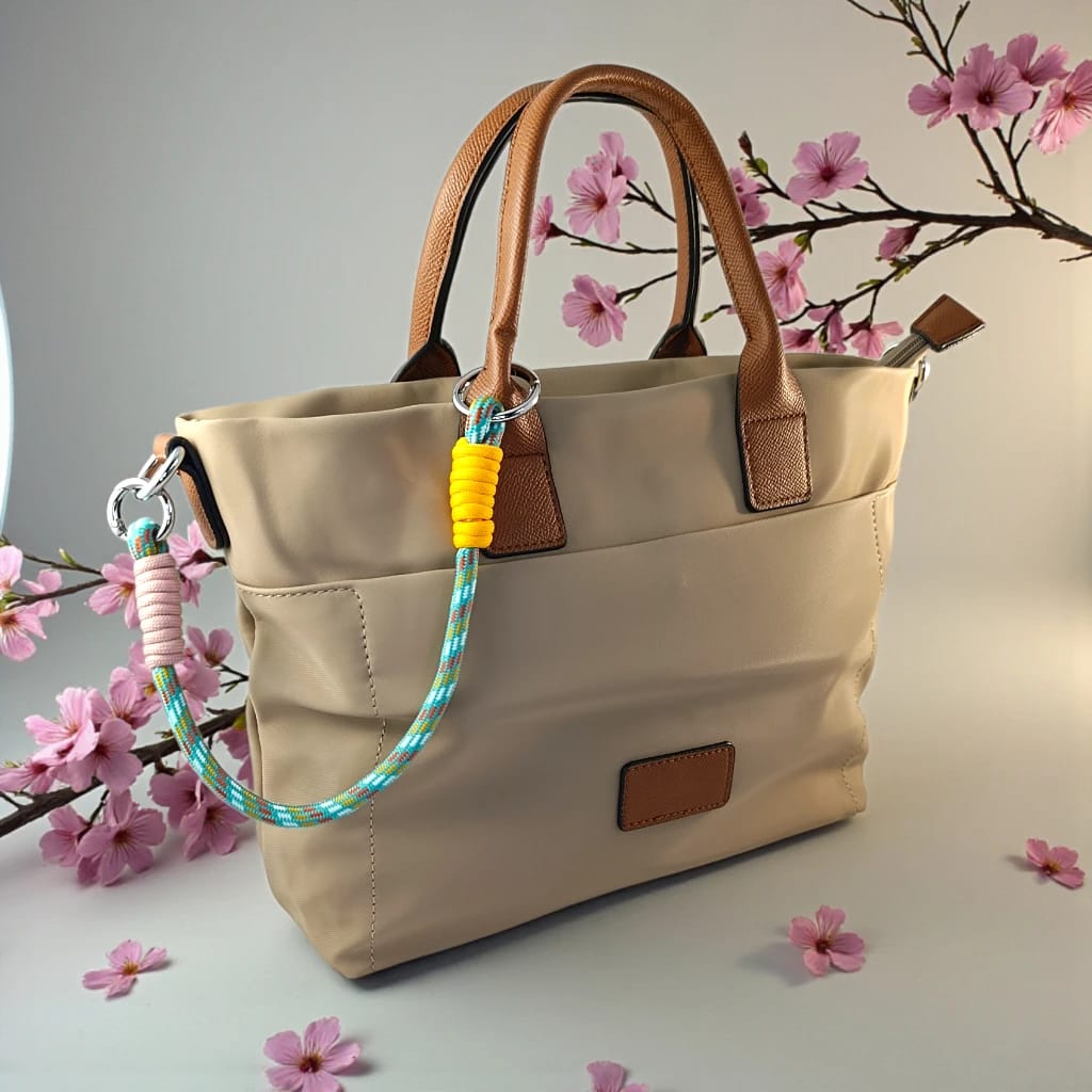Bolso tote de nailon beige mujer con asas