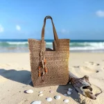 Bolso de rafia mujer grande camel estilo boho verano