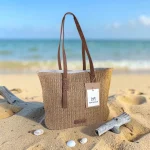 Bolso shopper de rafia mujer camel grande estilo verano