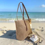 Bolso shopper de rafia mujer camel grande estilo verano