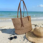 Bolso shopper de rafia mujer camel grande estilo verano