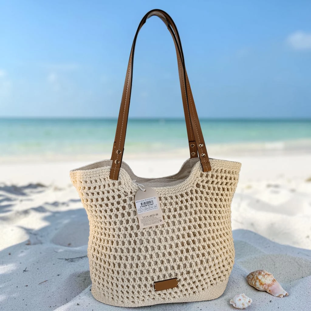 Bolso de crochet crema mujer grande estilo boho verano