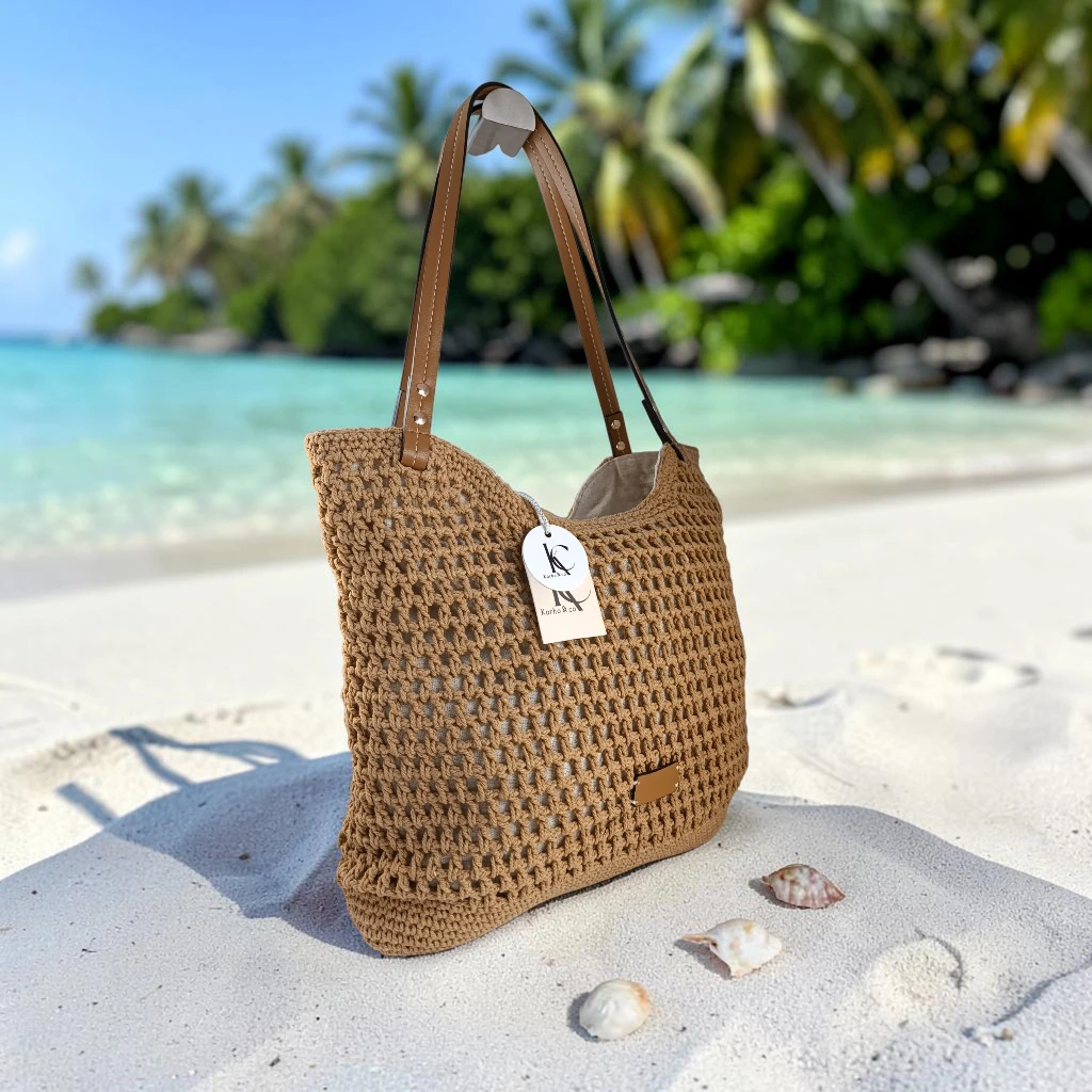 Bolso de crochet beige mujer grande estilo boho verano