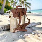 Mochila de rafia crema mujer con solapa camel estilo boho
