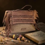 bolso de rafia con flecos mujer marrón boho western artesanal 30x24x10 cm