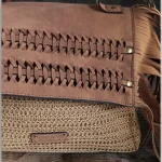 bolso de rafia con flecos mujer marrón boho western artesanal 30x24x10 cm