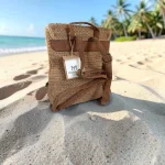 Mochila de rafia mujer beige elegante