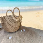 Bolso de rafia natural para mujer con asas redondas, cierre de cremallera y estilo mediterráneo de 37 × 22 × 9 cm