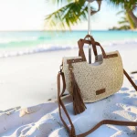 Bolso de rafia crema para mujer