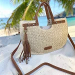 Bolso de rafia crema para mujer