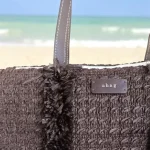 Bolso shopper de rafia marrón chocolate para mujer con asas largas