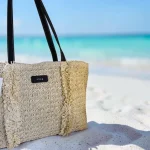 Bolso Shopper Crema con Asas Negras | Rafia Mujer