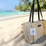 Bolso Shopper Crema con Asas Negras | Rafia Mujer