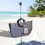 Bolso de mano blanco y negro para mujer con asa circular y bandolera ajustable
