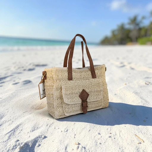 Bolso bandolera de rafia crema para mujer con bolsillo frontal y detalles camel