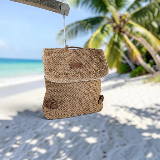 Mochila de rafia mujer beige elegante