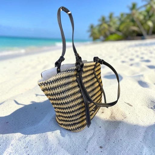 Bolso tote de rafia para mujer en color crema y negro con asas largas y bandolera ajustable.