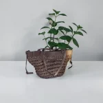 Bolso shopper marrón chocolate de rafia trenzada para mujer