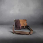 Bolso bandolera mujer marrón chocolate y mostaza tipo maletín