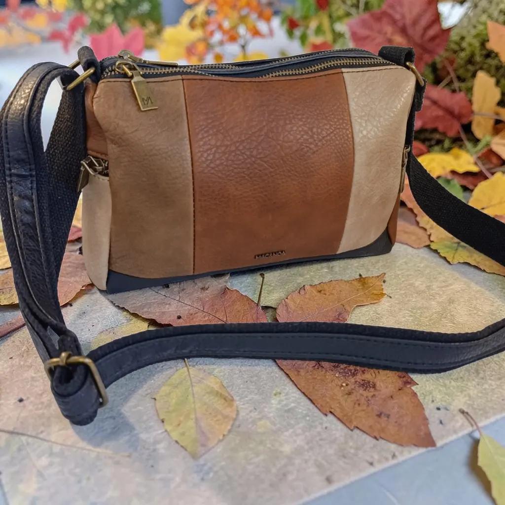 Bolso bandolera mujer de piel vegana negro marrón camel y beige