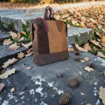 Mochila mujer marrón chocolate de piel vegana y antelina marrón mostaza y camel