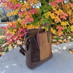 Mochila mujer marrón chocolate de piel vegana y antelina marrón mostaza y camel