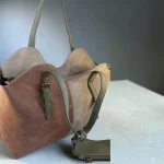 Bolso tote de antelina taupe camel y verde para mujer