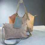 Bolso tote de antelina taupe camel y verde para mujer