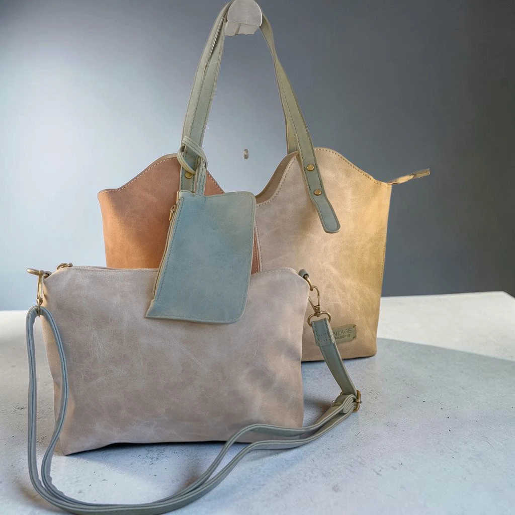 Bolso tote de antelina taupe camel y verde para mujer