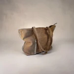 Bolso tote topo de antelina mujer con tachuelas plateadas