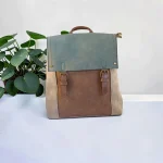 Mochila mujer beige marrón y verde de antelina