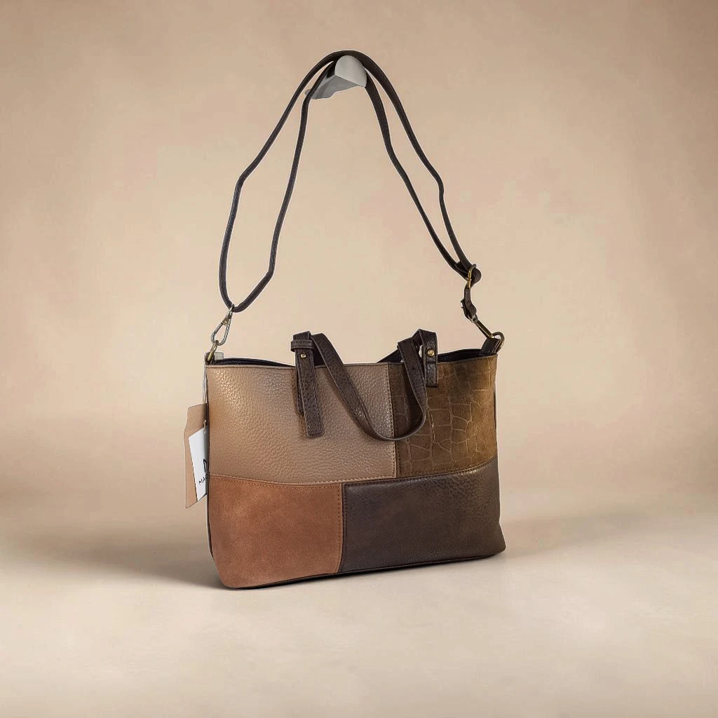 Bolso tote mujer marrón chocolate patchwork
