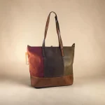 Bolso tote mujer camel burdeos y verde