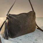 Bolso bandolera mujer verde oscuro troquelado