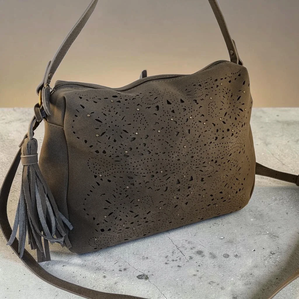 Bolso bandolera mujer verde oscuro troquelado