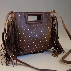 Bolso marron flecos y tachuelas