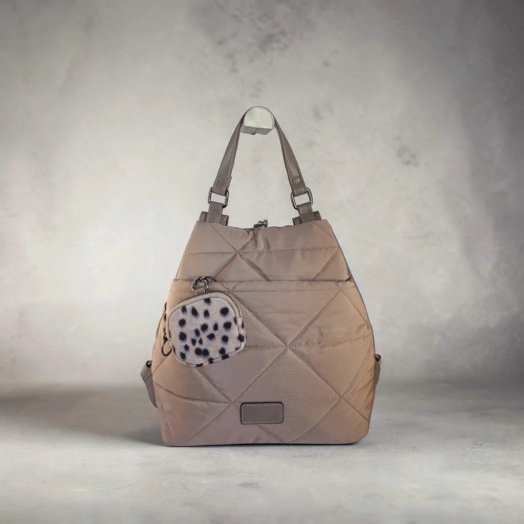 Mochila antirrobo de nylon acolchado topo
