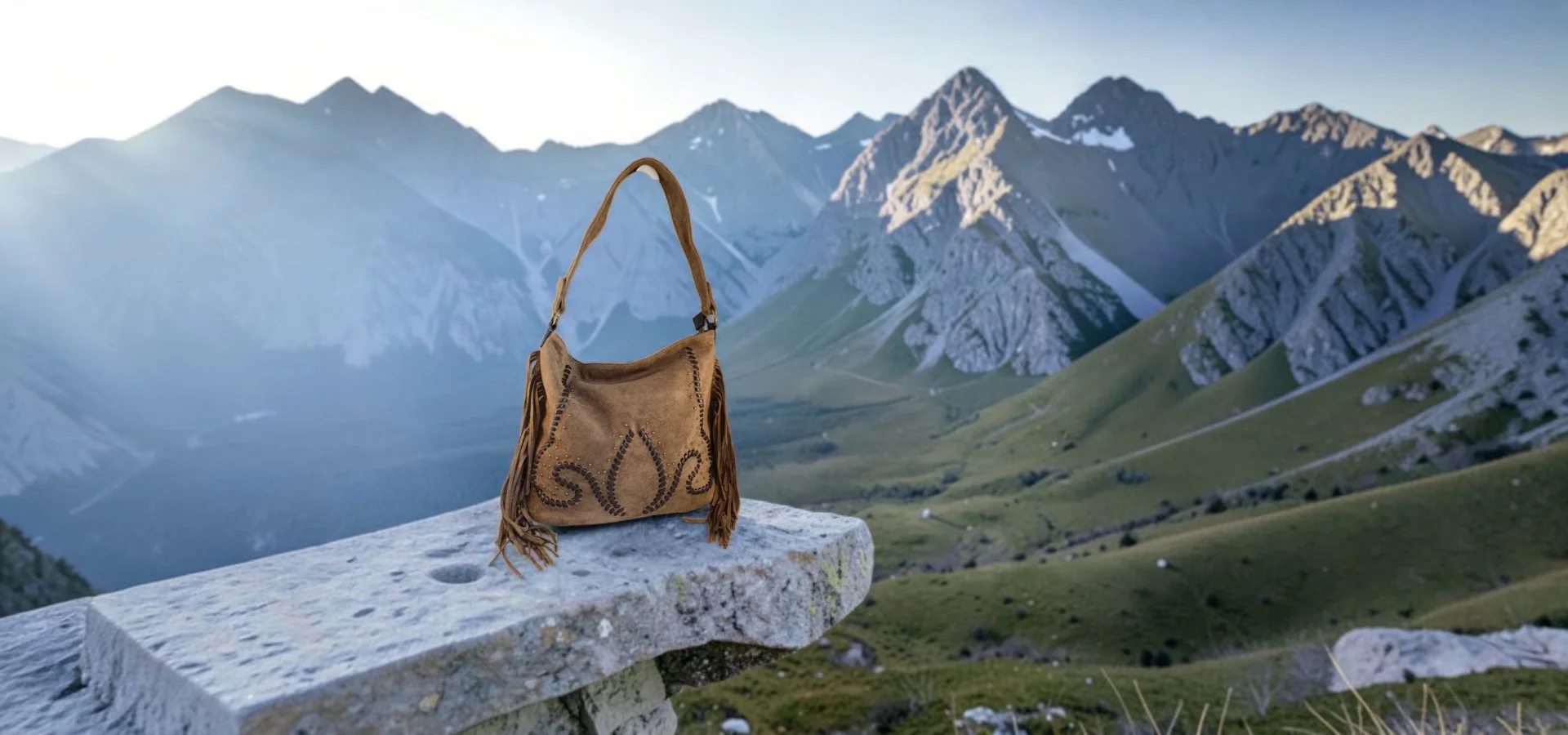 Bolso hobo antelina flecos en topo