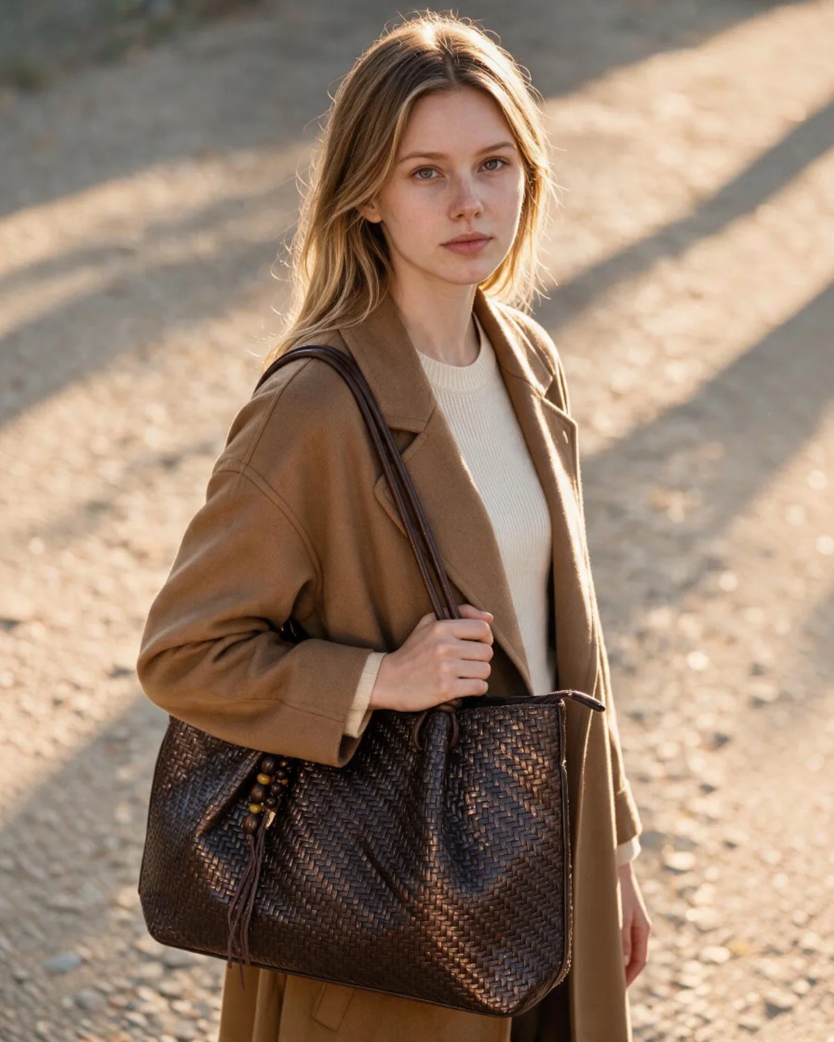 Bolso trenzado marron chocolate